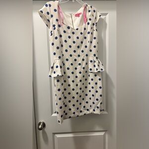 Betsey Johnson White and Blue Polka Dot Midi Dress